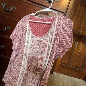 Lucky Brand Red and Ivory Printed Tunic